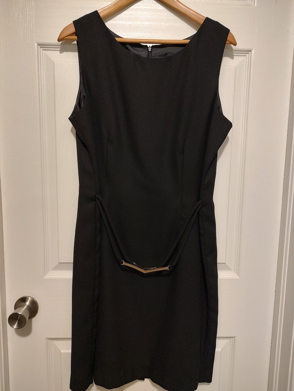 Sleeveless Black Midi Dress with Gold Accent Detail